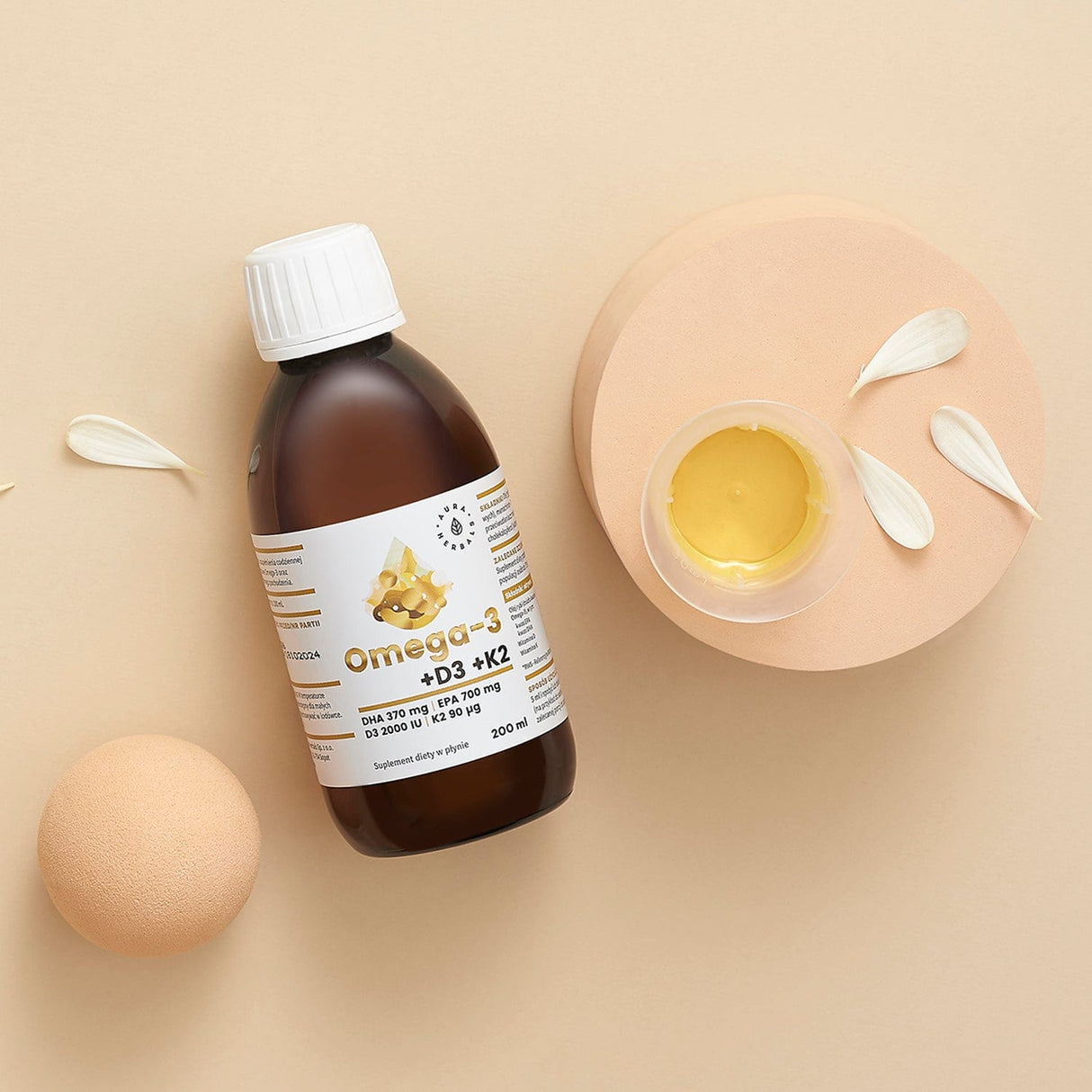 Aura Herbals Omega-3 (370 DHA) + D3 (2000IU) + K2MK7, liquid - 200 ml