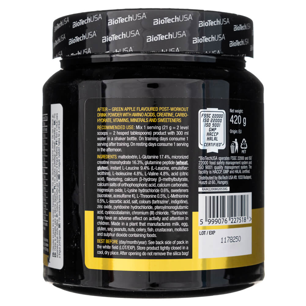 BioTech USA After Post-Workout Drink Powder with Amino Acids, Green Apple Flavoured - 420 g