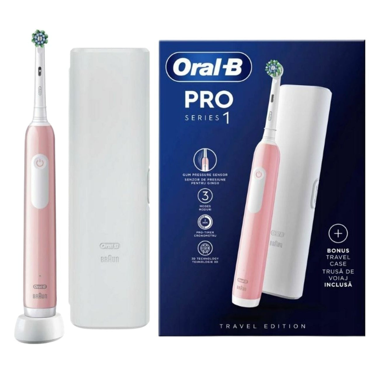 Oral-B Pro 1 Electric Toothbrush + Case - Pink