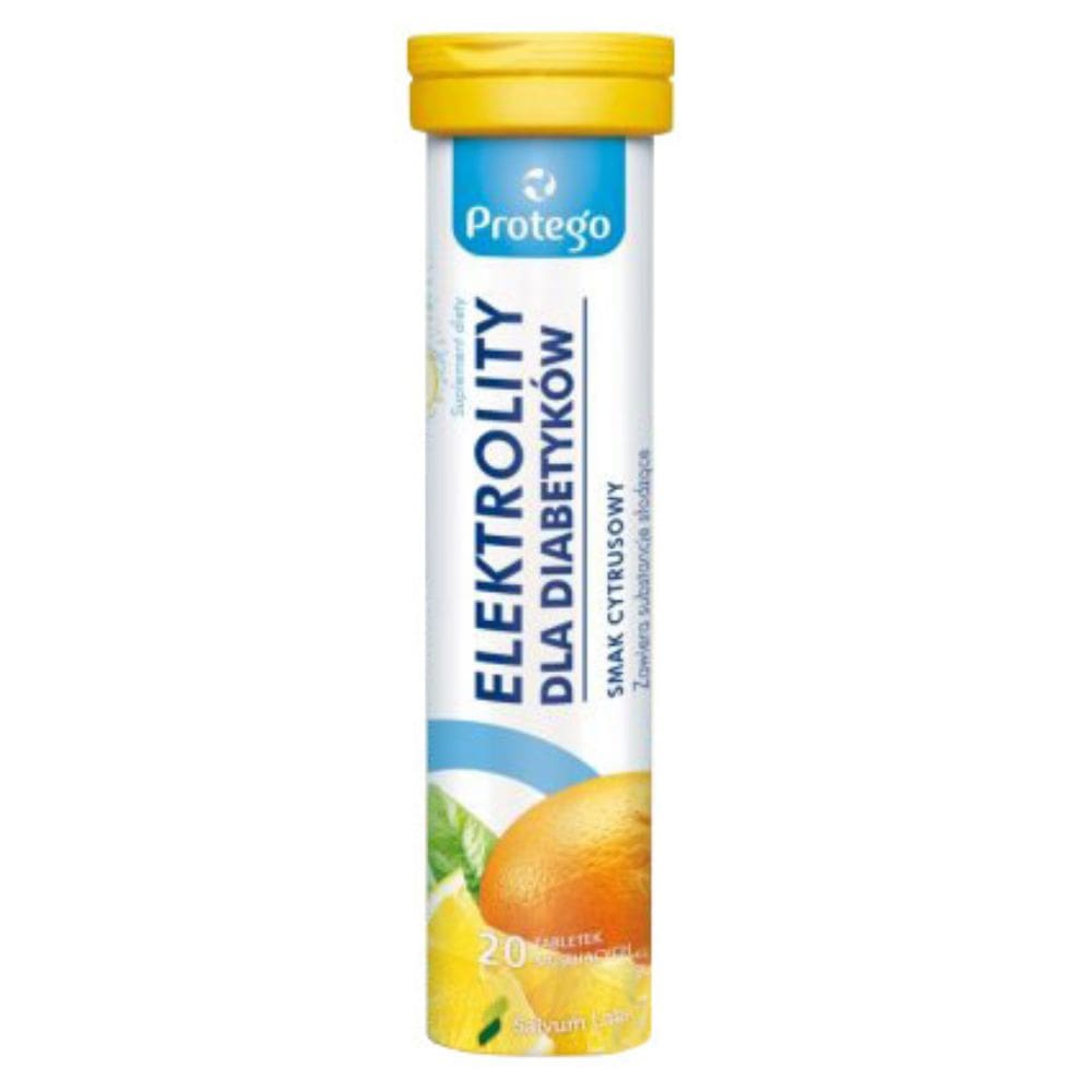 Protego Electrolytes for Diabetics, Orange-Lemon - 20 Effervescent Tablets
