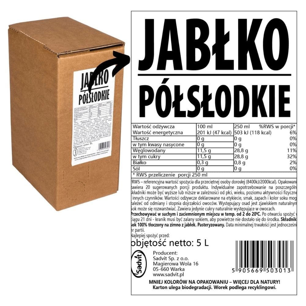 Sadvit Semi-Sweet Apple Juice - 5000 ml