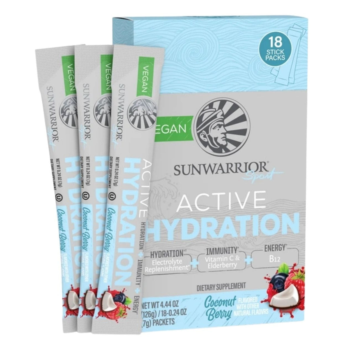 Sunwarrior Warrior Active Hydration Electrolytes, Coconut-Blueberry – 18 Sachets