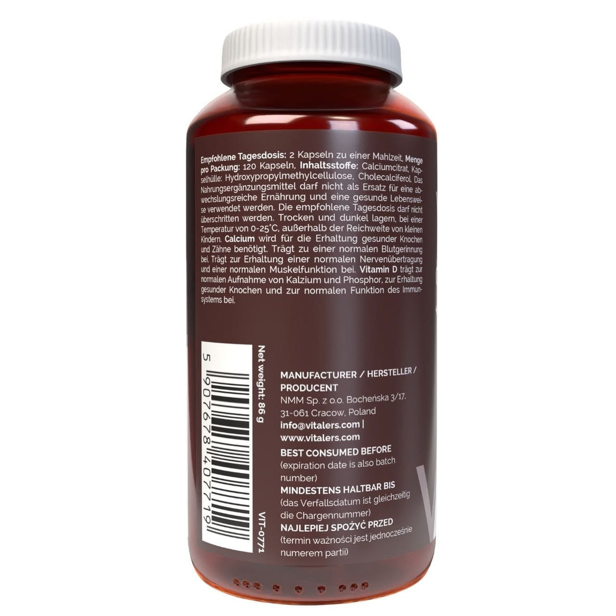 Vitaler's Calcium 120 mg + Vitamin D3 2000 IU - 120 Capsules