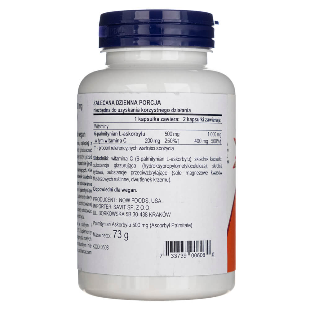 Now Foods Ascorbil Palmitato 500mg - 100 Capsule Vegetali