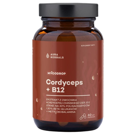 Aura Herbals Mycodrop Cordyceps 30:1 + B12 – 60 Capsules