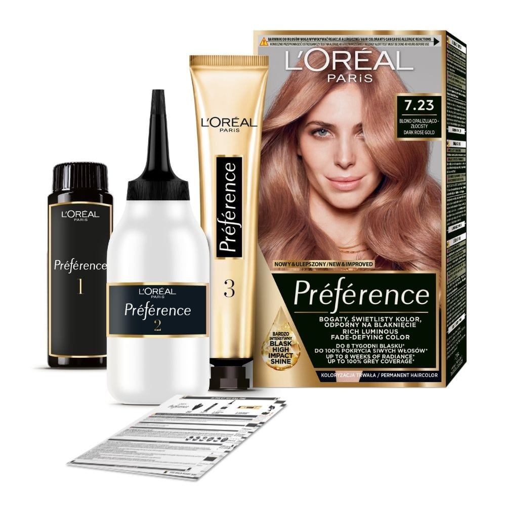 L'Oréal Paris Preference Hair Colour 7.23 Rich Rose, Iridescent Gold Blonde