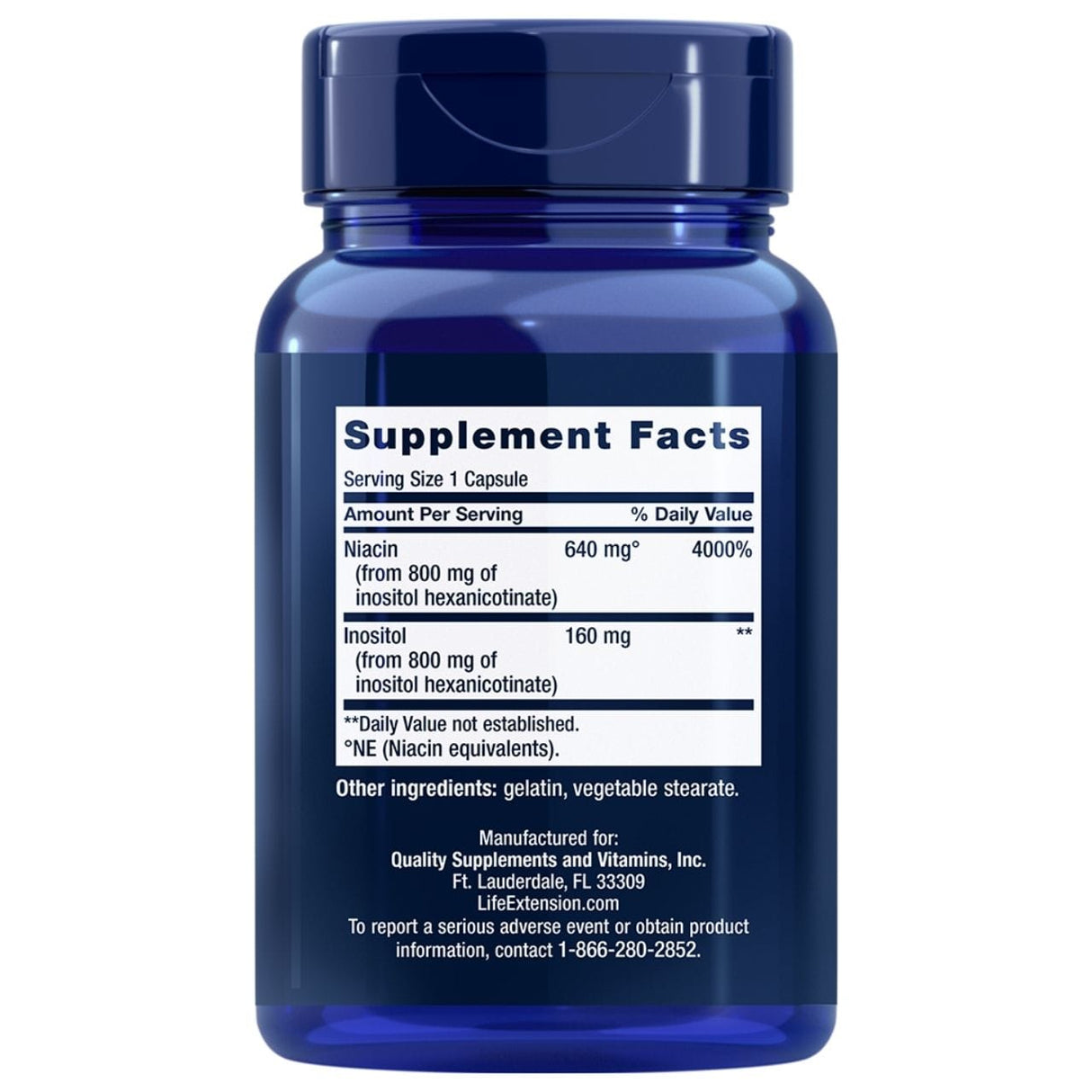 Life Extension No Flush Niacin 640 mg - 100 Capsules