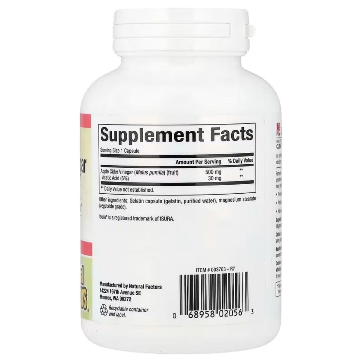 Natural Factors Apple Cider Vinegar 500 mg - 180 Capsules