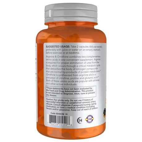 Now Foods L-Arginine 500 mg & L-Ornithine 250 mg - 100 Capsules