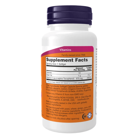 NOW Foods Vitamin E 1000 IU with Mixed Tocopherols - 50 Softgels