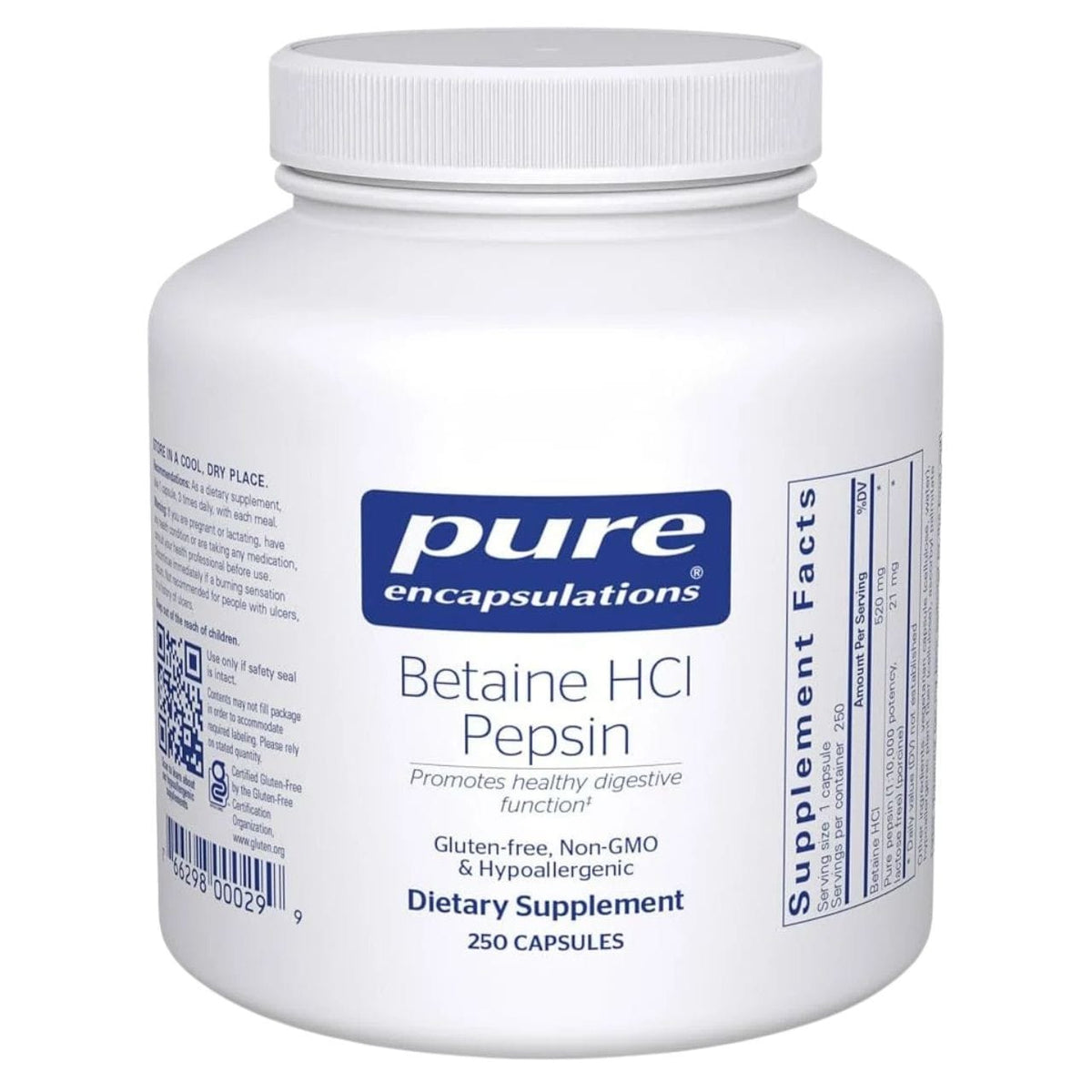 Pure Encapsulations Betaine HCl Pepsin - 250 Capsules
