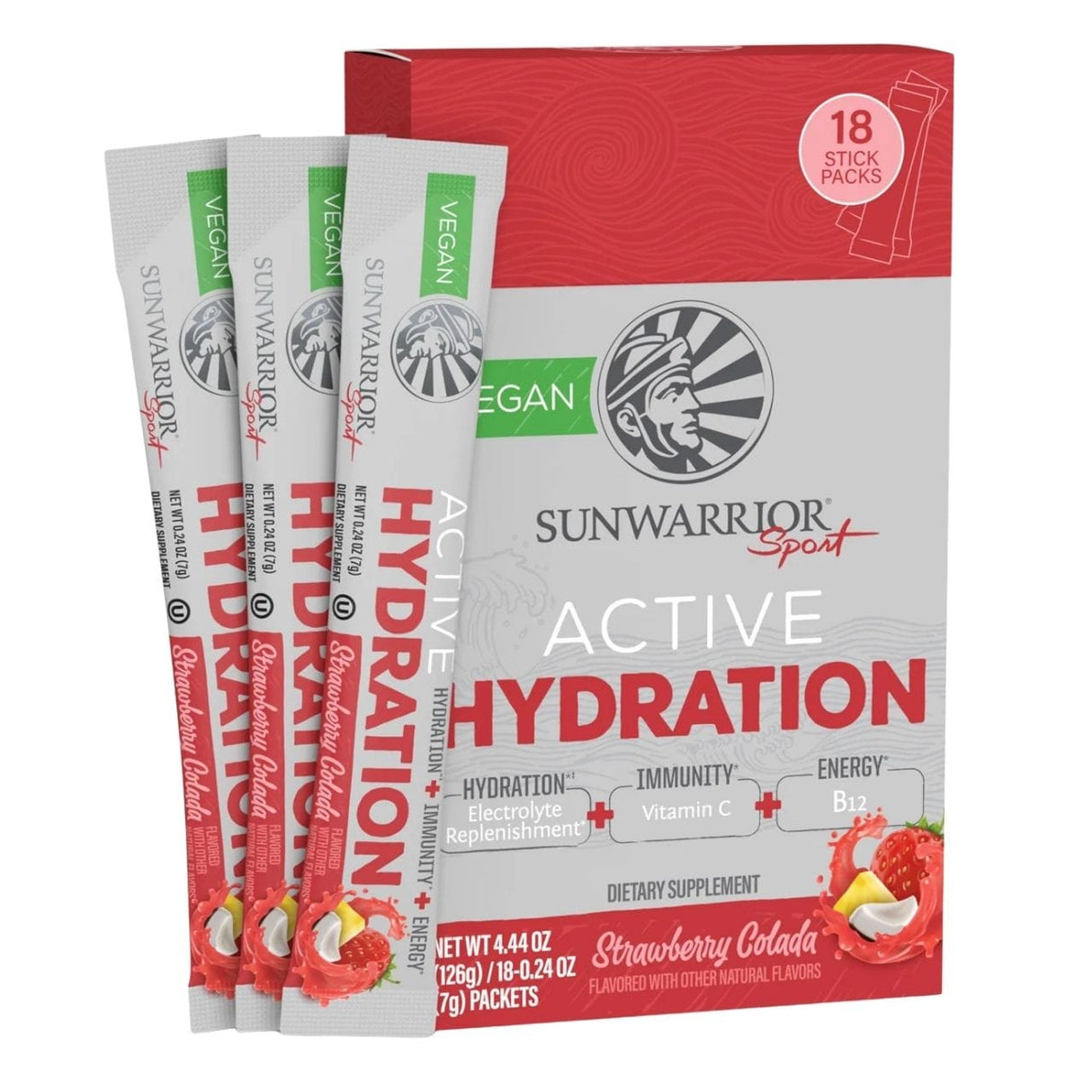 Sunwarrior Warrior Active Hydration Electrolytes, Strawberry Colada – 18 Sachets